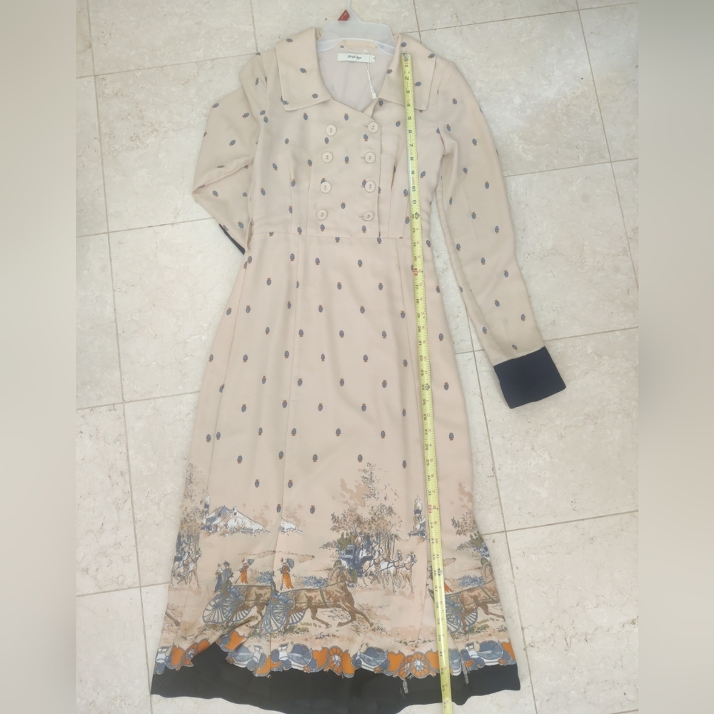 Simple Retro Elizabeth Retro Printed Dress Deep Apricot NWOT XS - Picture 11 of 16